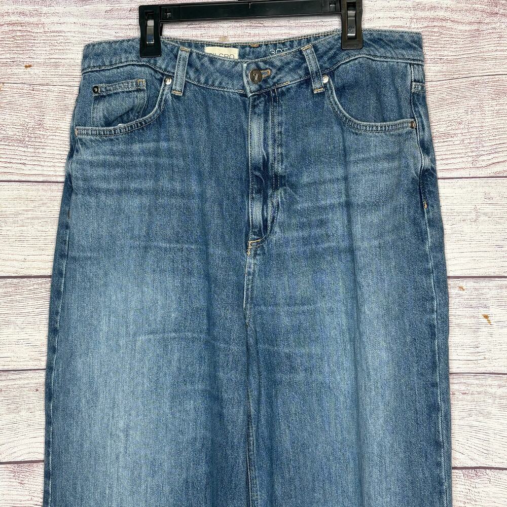 Pilcro Solene High Rise Wide Leg Ruffle Flare Blue Denim Jeans Size 30 Tall - Picture 5 of 15